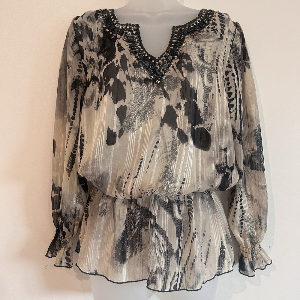 Beaded Metallic Fairy Grunge Blouse Sz S Whimsigoth Sheer Mushka Sienna Rose